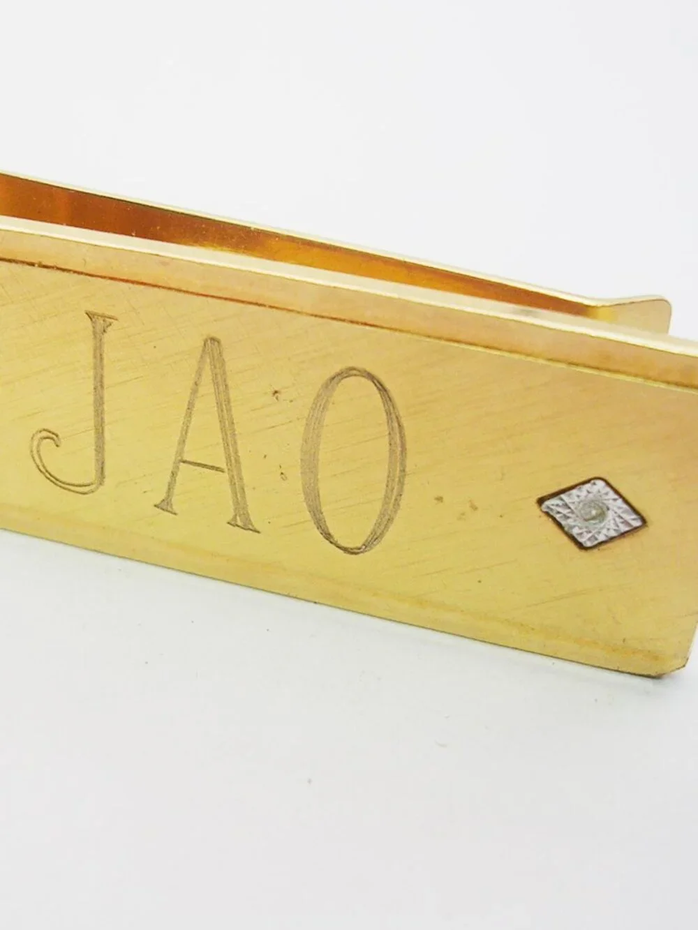 Vintage Money Clip engraved JAO genuine Diamond